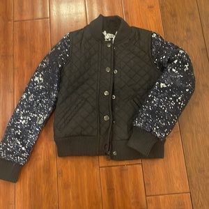 Girls, black sports jacket, size 7/8 sparkly sleeves sequence, work, has zip